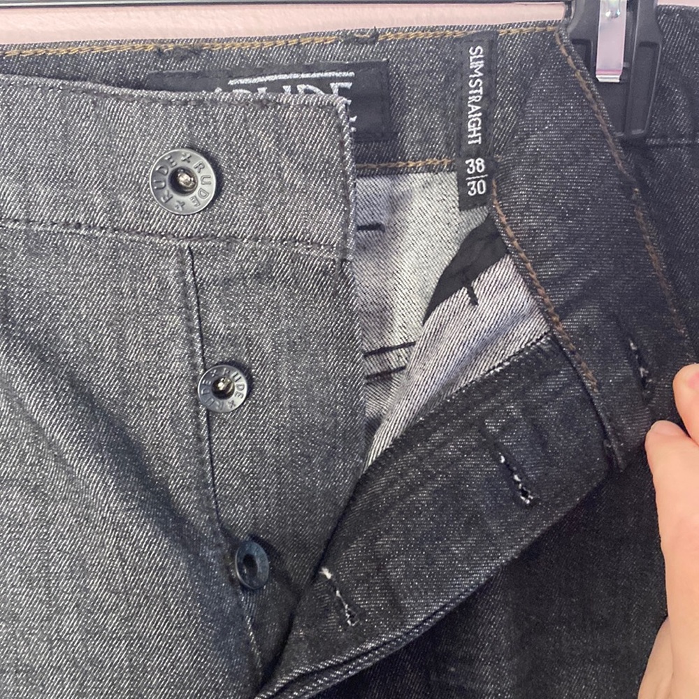 RUDE - Hot topic brand menβs 38 x 30 slim straight leg Button Fly, NWOT - Picture 3 of 5